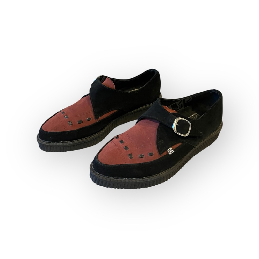 Tuk Black & Burgundy Suede Pointed Buckle Creeper Women’s 9 Men’s 7 Style A9592 - Picture 7 of 16